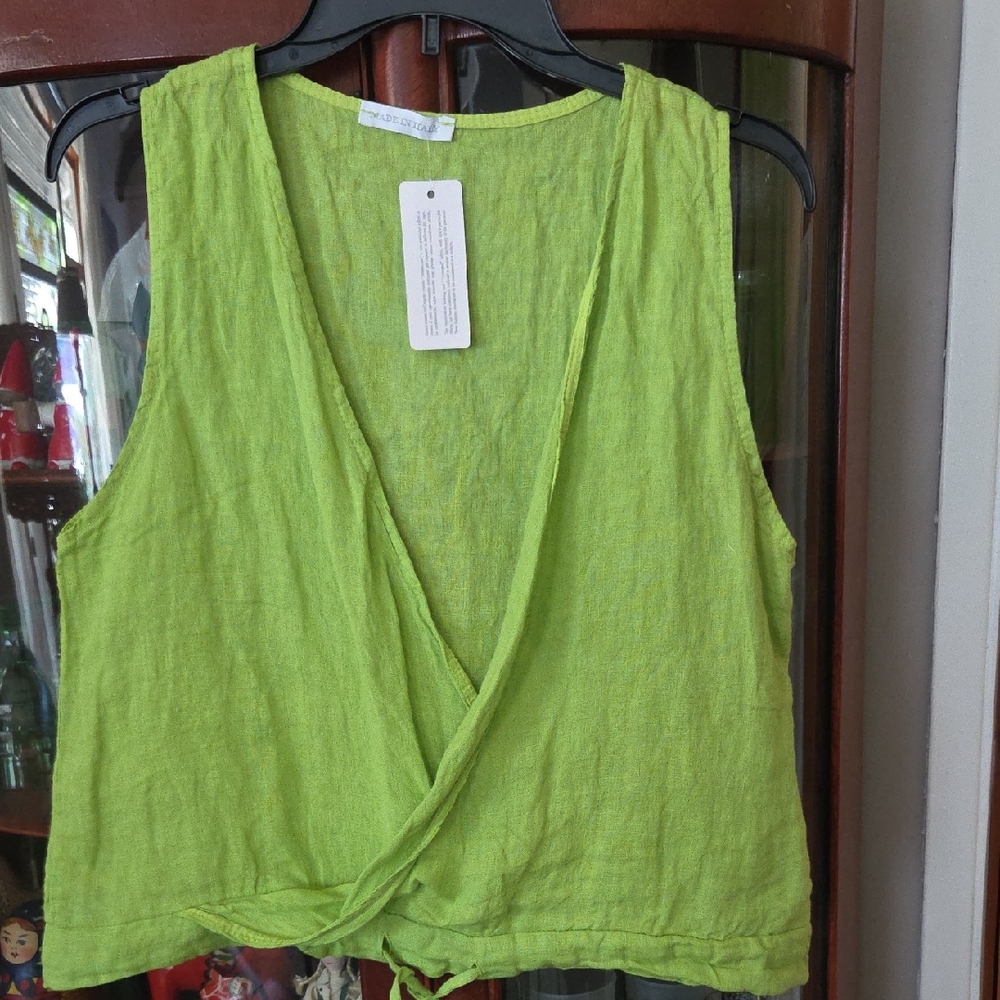 LimeGreen Linen Sleeveless Top